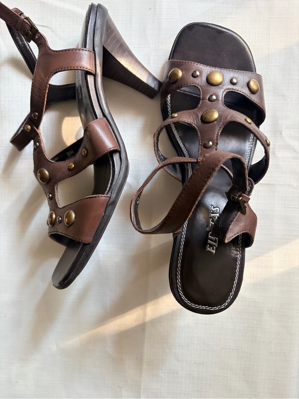 Elditas Brown Leather Studded Slingback Heels